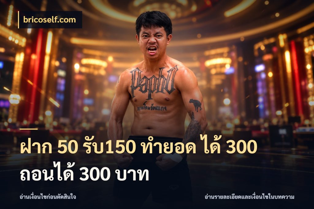 ฝาก 50 รับ150 ทำยอด ได้ 300 ถอนได้ 300 บาท